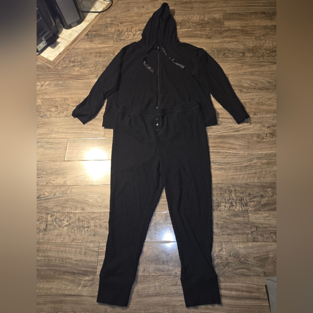 torrid Black Ribbed Hoodie Jumpsuit with Button Waist